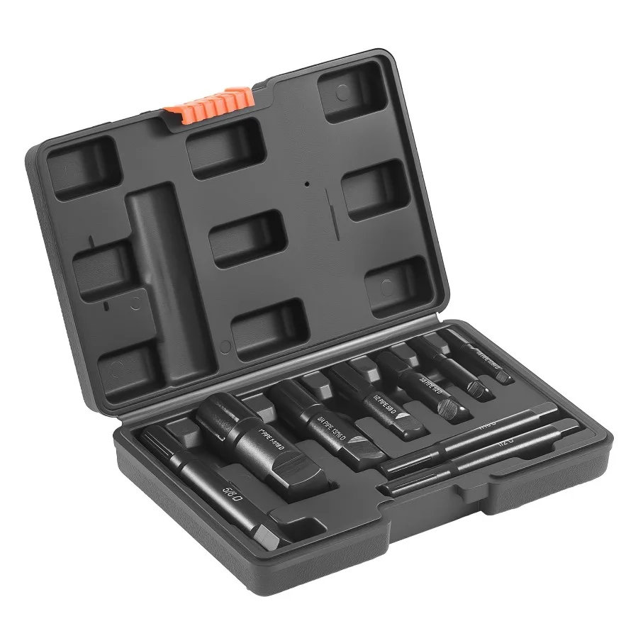 

9-Piece Heavy-Duty Steel Pipe Extractor Set Made of Durable Cr-Mo Steel for Efficient Removal of Damaged 1/8 to 1 Threaded Pipe