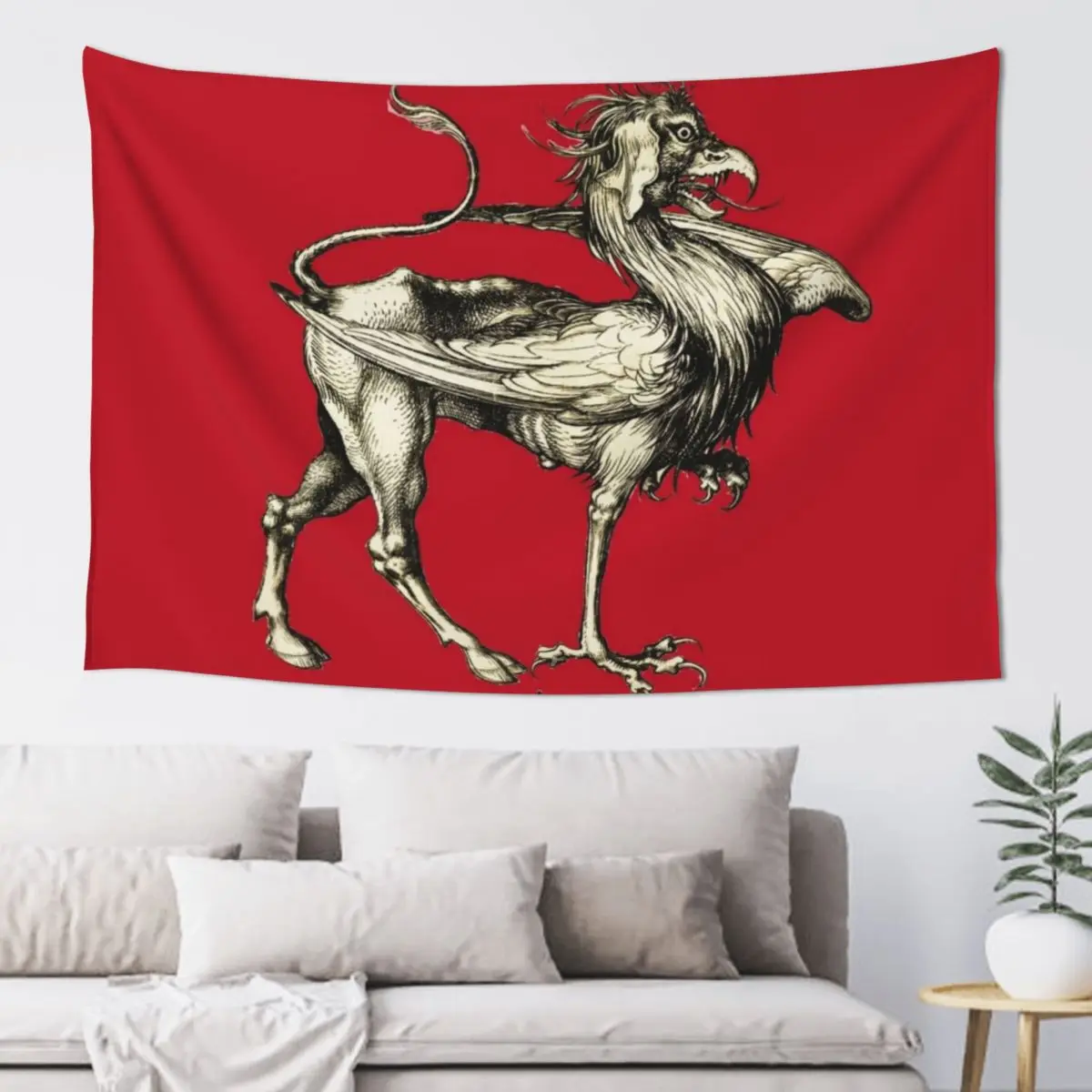 

MEDIEVAL BESTIARY ,GRIFFIN Black White Animal Drawing Tapestry Room Decoration Korean Style Wall Carpet Tapestry