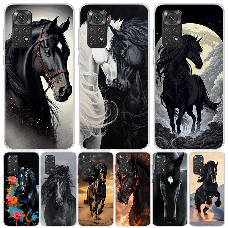 Animal Black Horse For Xiaomi Redmi Note 13 12S 12 11S 11 10S 10 Phone Case 9S 9 8T 8 Pro 11T 11E 7 Plus Fundas Cover Coque