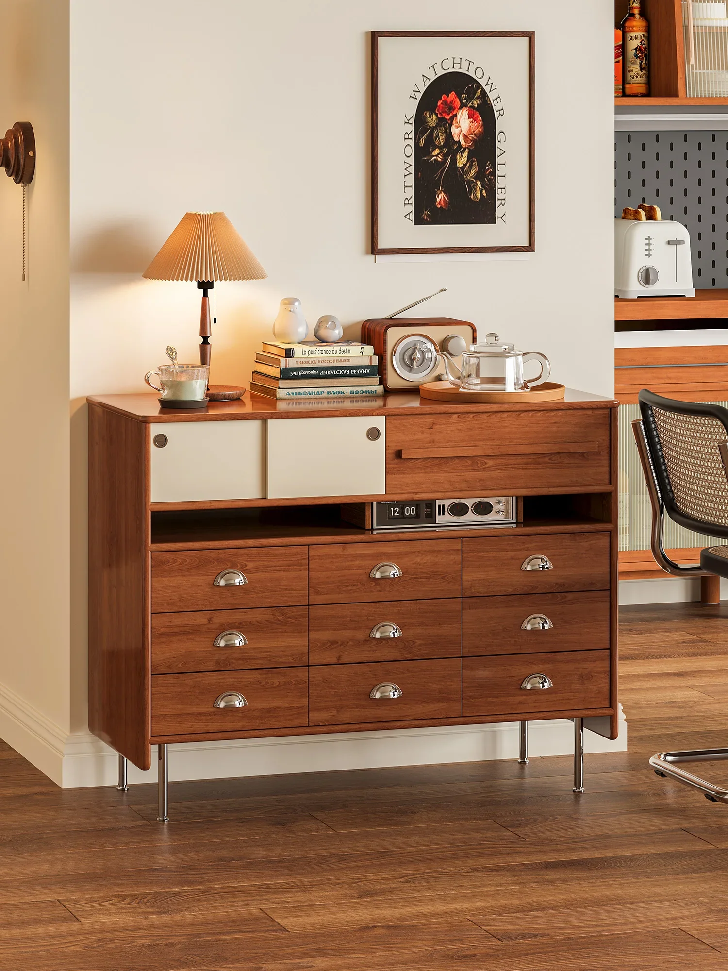 Simple solid wood chest, design sense living room bedroom locker, retro style home multi-side cabinet drawer #3