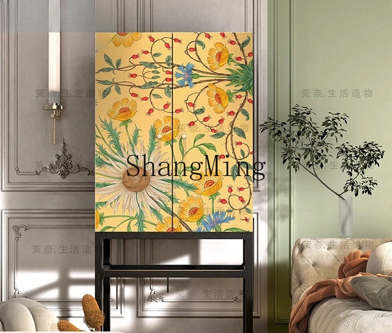 

CL retro flower solid wood chest bedroom storage simple decoration bed end Hakka hall TV side cabinet