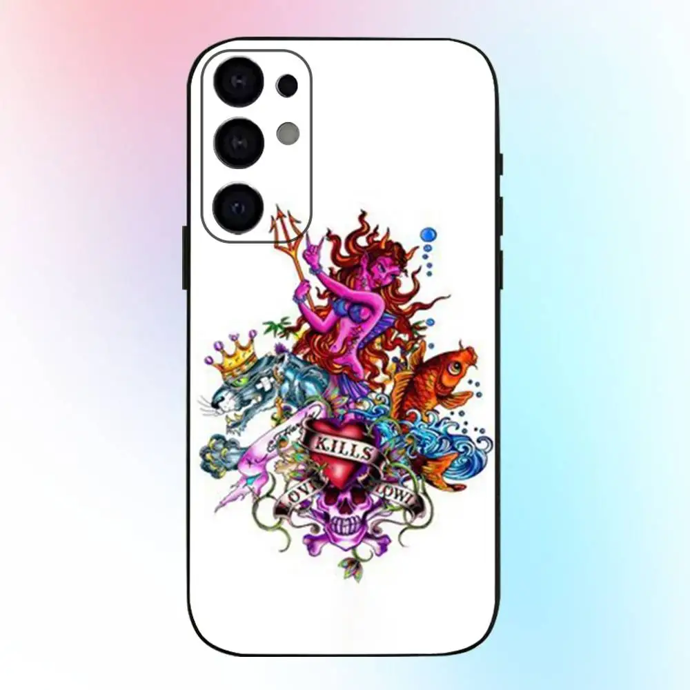 حافظة هاتف Ed Hardy من ماركات الأزياء لهاتف سامسونج S25، S24، S21، S22، S23، S30، Ultra، S20، Plus، Fe، Lite، Note، 10,9,5G غطاء أسود