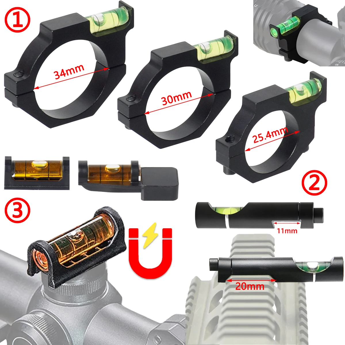 Tactical 25.4/30/34mm Ring Scope Universal Spirit Bubble Level Balance For 20mm Picatinny Rail Hunting Scope Adapter