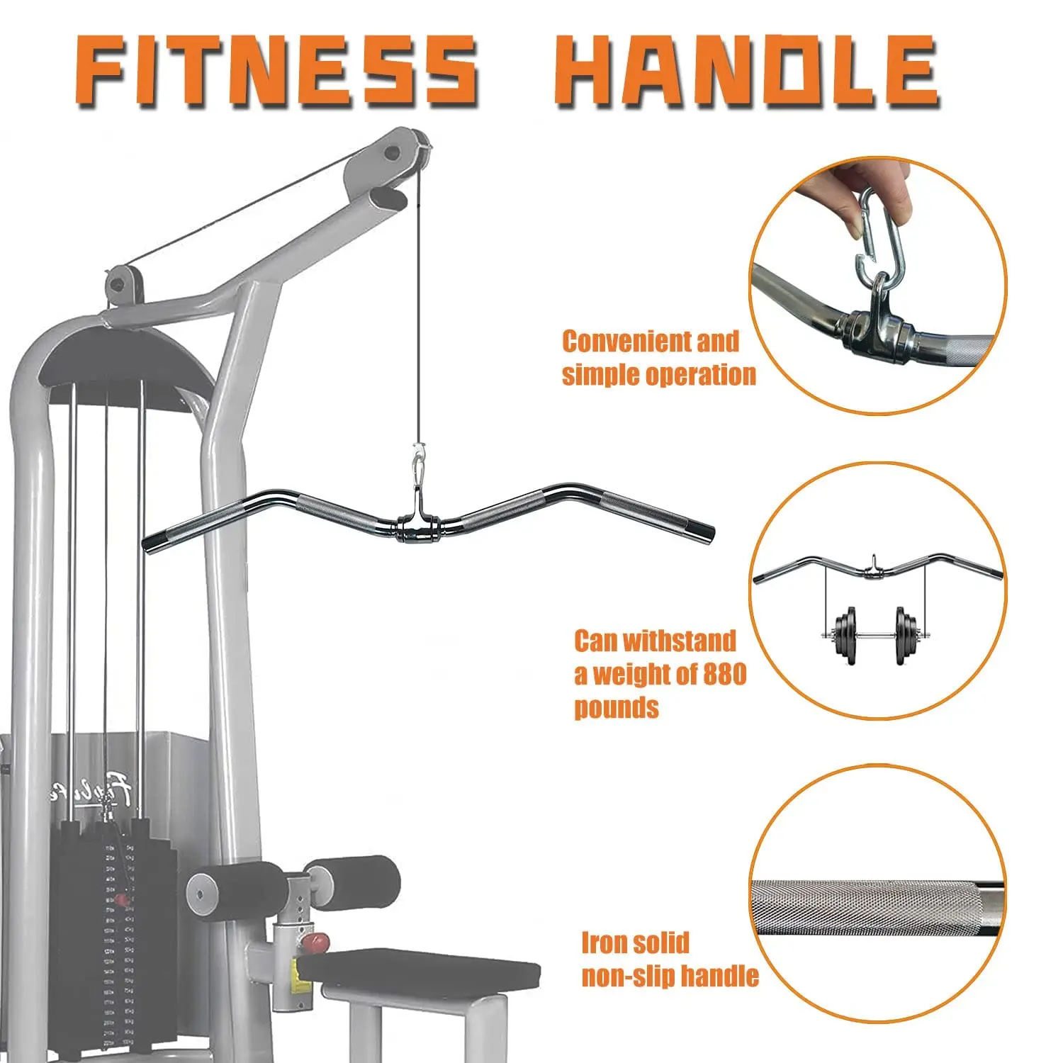 Solid LAT Pull Down Bar, Revolving Curl Bar Cable Attachments for Gym, Lat Pulldown Attachments Tricep Bar for Cable Machine