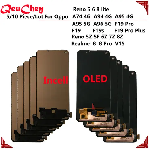 Écran LCD pour Oppo Reno 5 6 8 lite, 5/10 pièces/lot, A74 A94 A95 4G A96 5G, pour Realme 8 8 Pro V15 5Z 5F 6Z 7Z 8Z F19 F19S