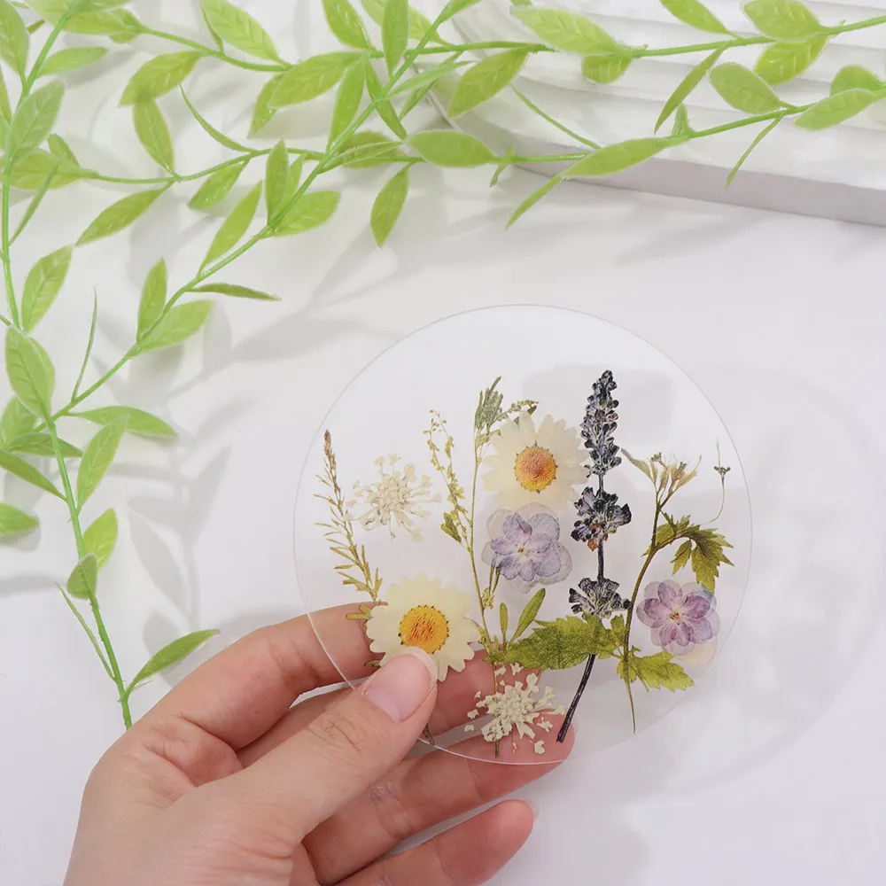 Durable Round Acrylic Coasters Transparent Sweet Floral Print Coasters Colorful Insulation Pad Dining Table