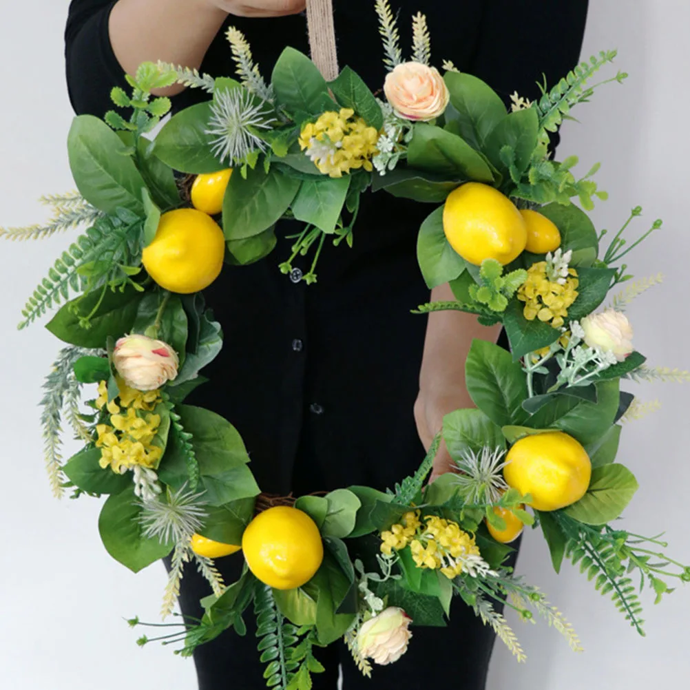 1 قطعة إكليل الليمون الاصطناعي الأصفر شكل دائري نسيج واقعي لطاولة الغرفة ديكور المنزل عطلة الجدار المتدلي