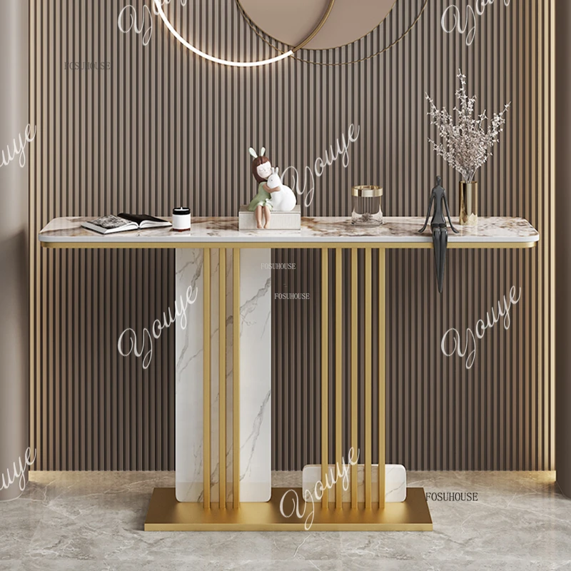 

Nordic Iron Slate Entrance Console Tables Light Luxury Living Room Furniture Household Corridor Decoration Narrow Porch Cabinet