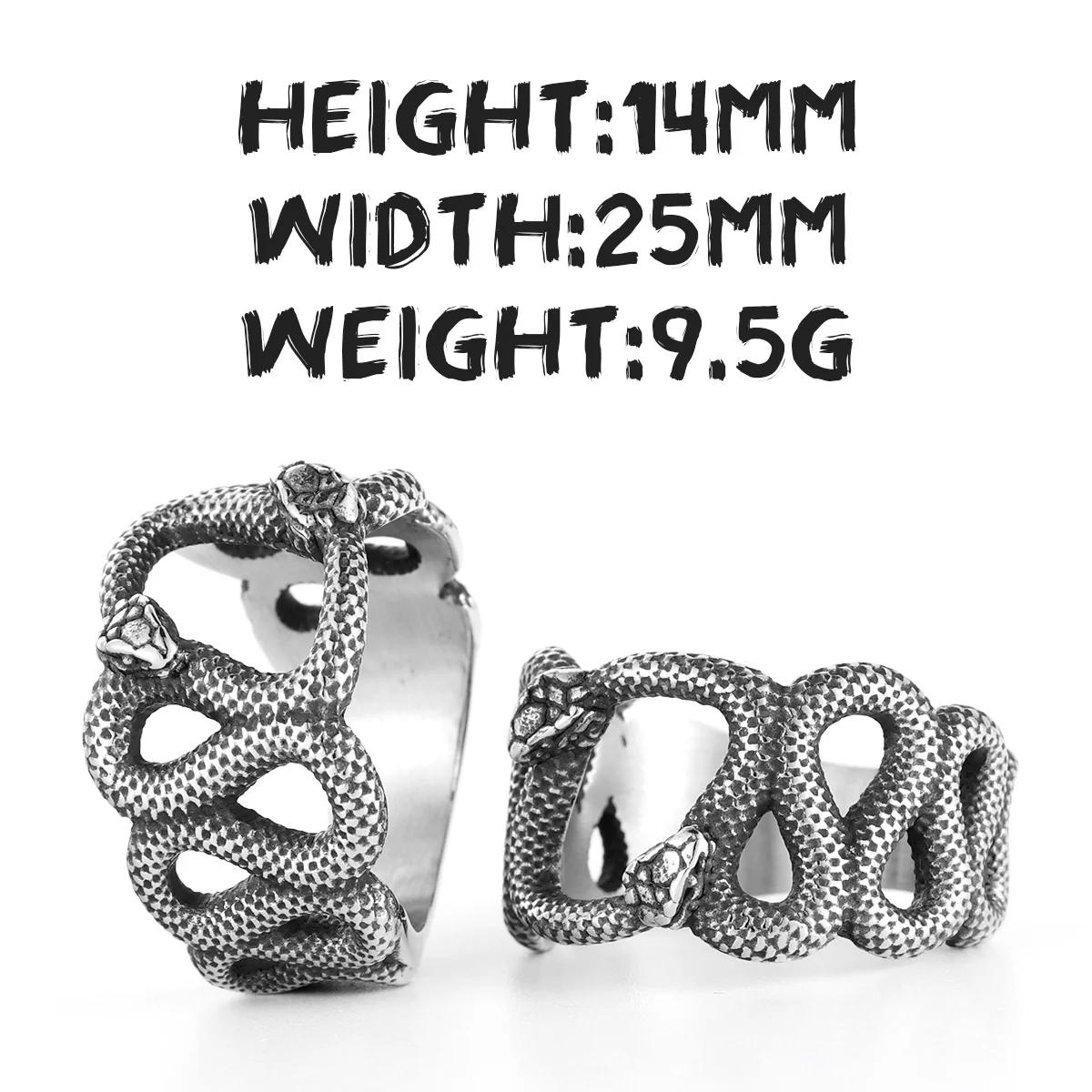 Double Snake Ring 316L Stainless Steel Men Rings Animal Punk Rock for Male Rider Jewelry Accessories Creativity Gift Wholesale