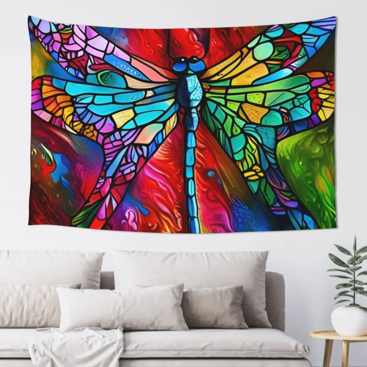 

Dragonfly Stained Glass Cartoon Tapestry Decorative Wall Decoration Home Room Decor Korean Style Cute Room Decor Tapestry