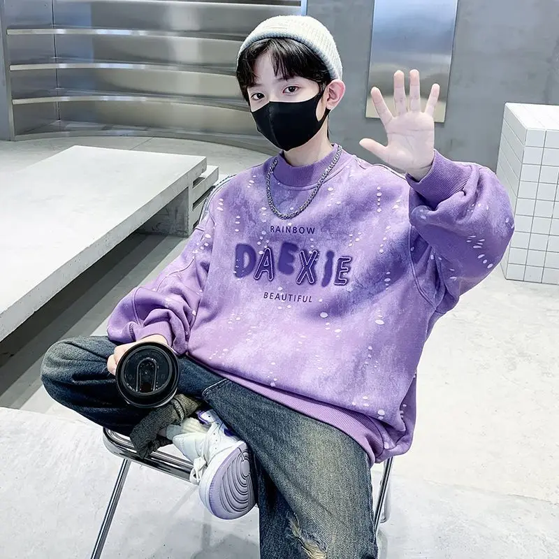 2026 New Boys Tie Dye Hoodie Kids Casual Sweatshirt Spring Autumn Fashion Top Korean Style Streetwear Children Clothing