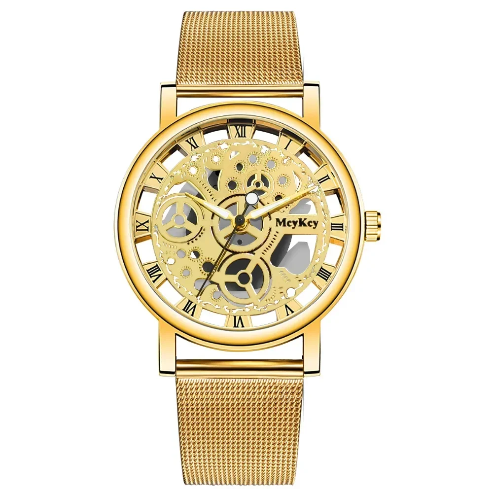 New Fashion Top Women Hollow Skeleton Faux Mechanical Watch Ladies Metal Mesh Quartz Wrist Watches For Female Relogio Feminino