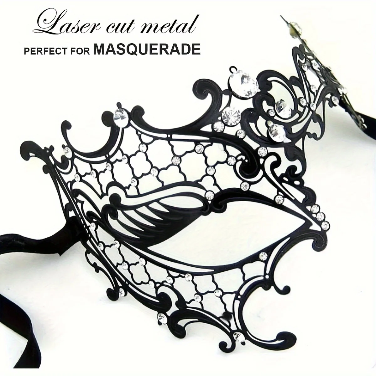 Metal rhinestone one-eyed lady masquerade party mask upscale glamorous glittery carnival laser cut metal rhinestone mask party b