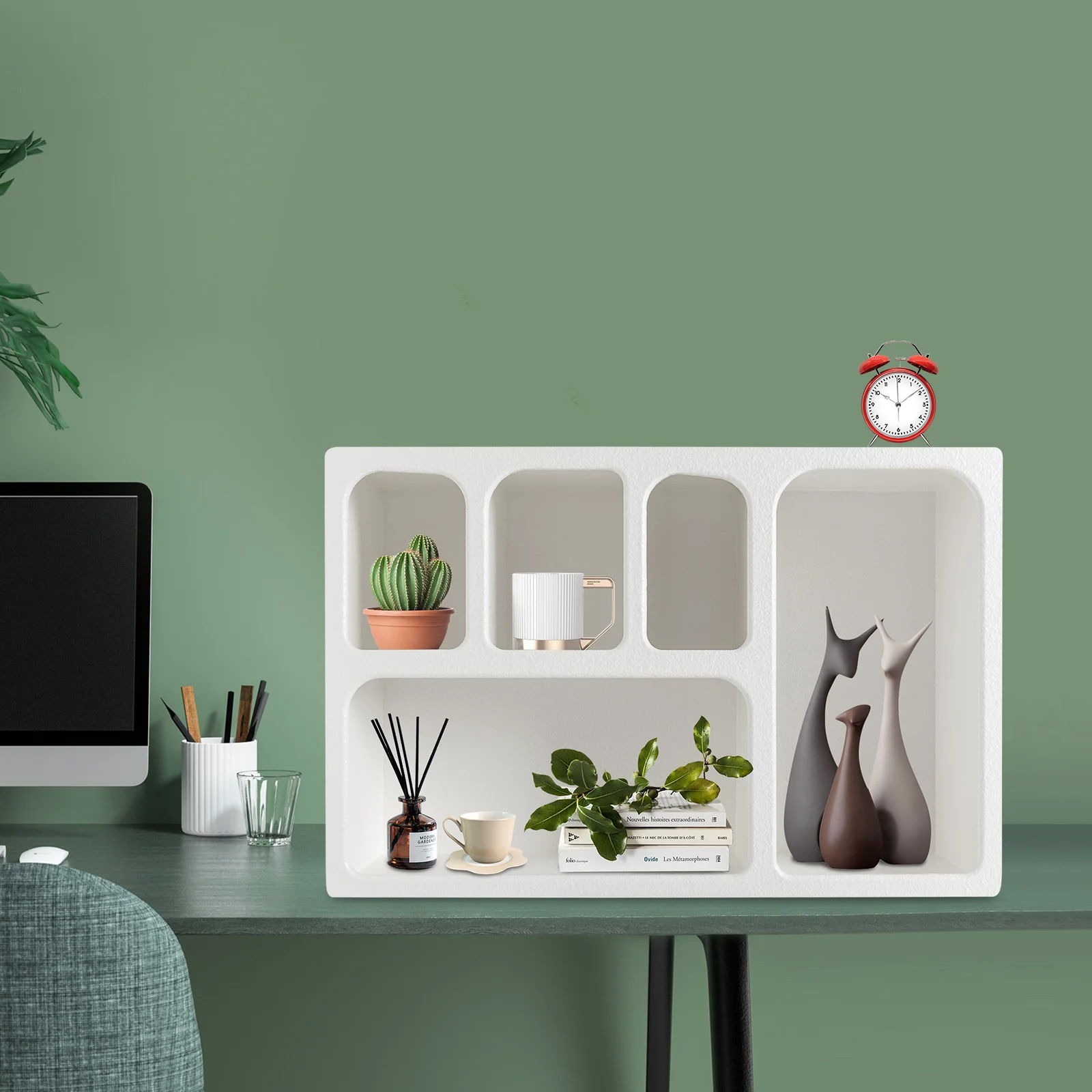 

Белый шкаф для хранения вещей с 5 отделениями, современные износостойкие гладкие настенные полки из МДФ, книги, компакт-диски, коллекция DVD, декор для дисплея