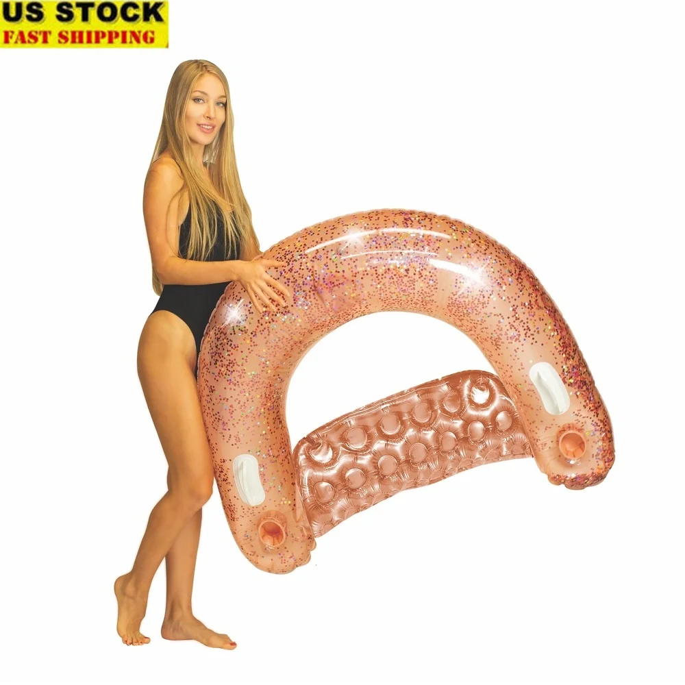 

Glitter Sun Chair with Built-in Drink Holder Pool Relaxation Comfortable Floating Lounge with Two Air Chambers Support
