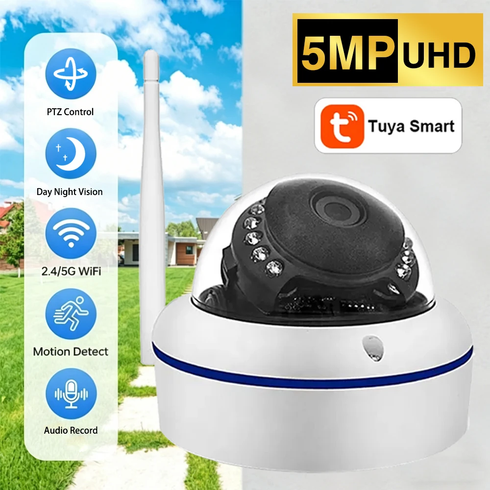 

Уличная Wi-Fi IP-камера TUYA 5 МП из металла, купольная, с записью звука, для умного дома, антивандальная, водонепроницаемая