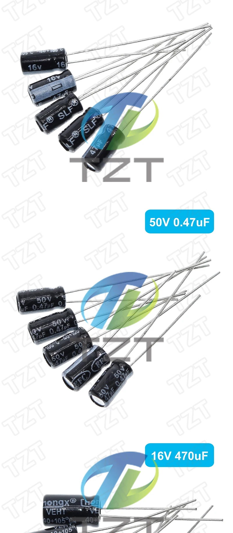 TZT 120pcs 12 value kit 1uF-470uF Electrolytic Capacitor Package 1UF 2.2UF 3.3UF 4.7UF 10UF 22UF 33UF 47UF 100UF 220UF
