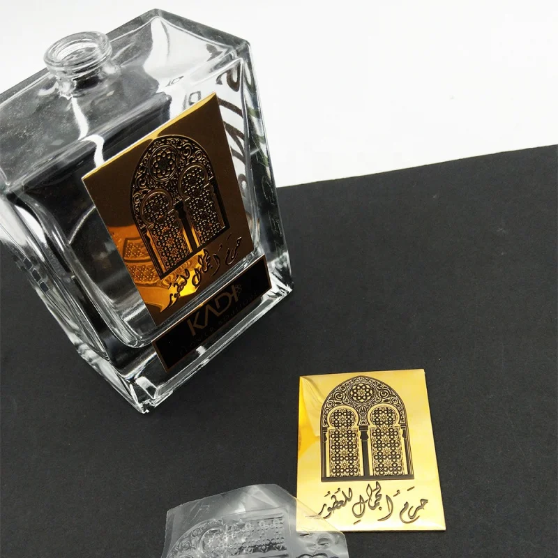 10 0.Zhang.Custom.Hot sales customized designs aluminium embossed logo sticker metal perfume bottle packaging label