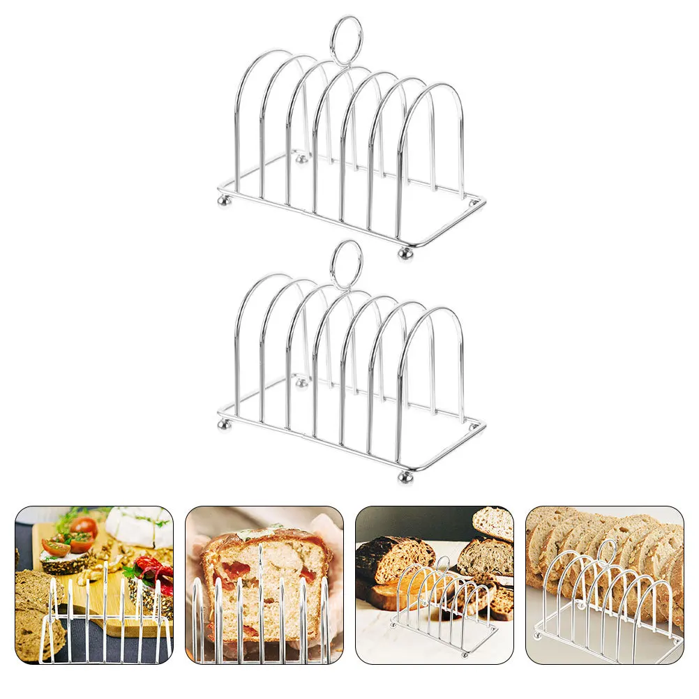 

2Pcs Stainless Steel Toast Bread Rack Multi-Slots Design Kitchen Accessory Home Breakfast Display Stand