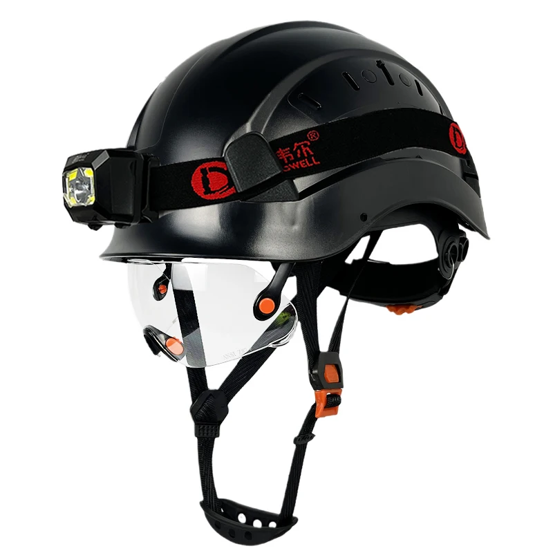 

CE Construction Safety Helmet With Visor Led Head Light ABS Hard Hat Aloft Work ANSI Industrial Outdoor Work At Night Protection