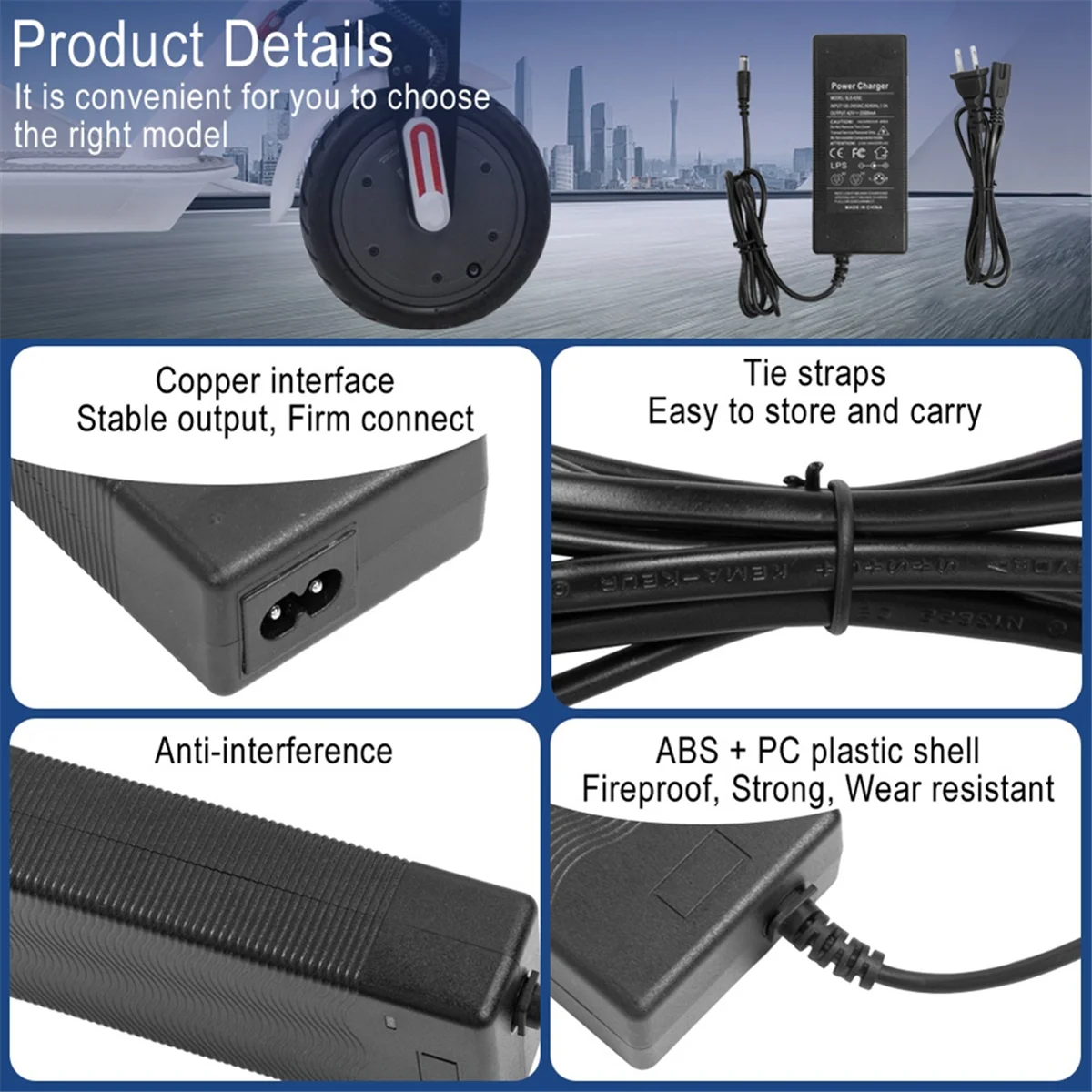 

【Прядная цена】Зарядное устройство для электрического скутера с переходным кабелем, универсальное зарядное устройство для электрического скутера, вилка стандарта США