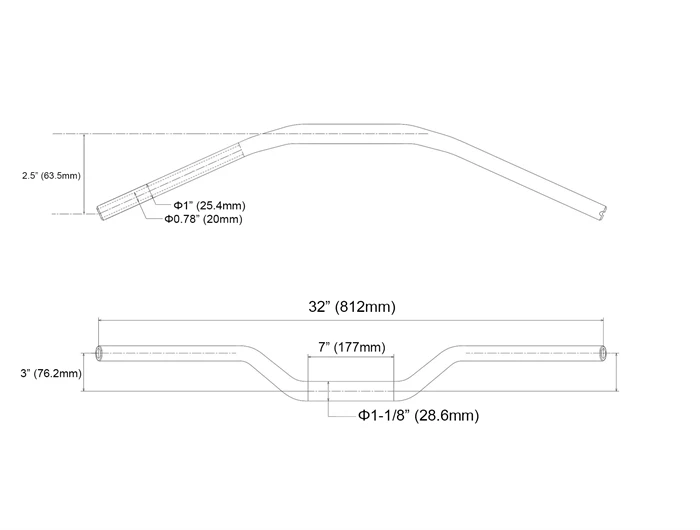 28-25mm Motorcycle Handle Bar for Harley Dyna Softail Sportster 28mm Clamp Bar Handlebar 1-1/8