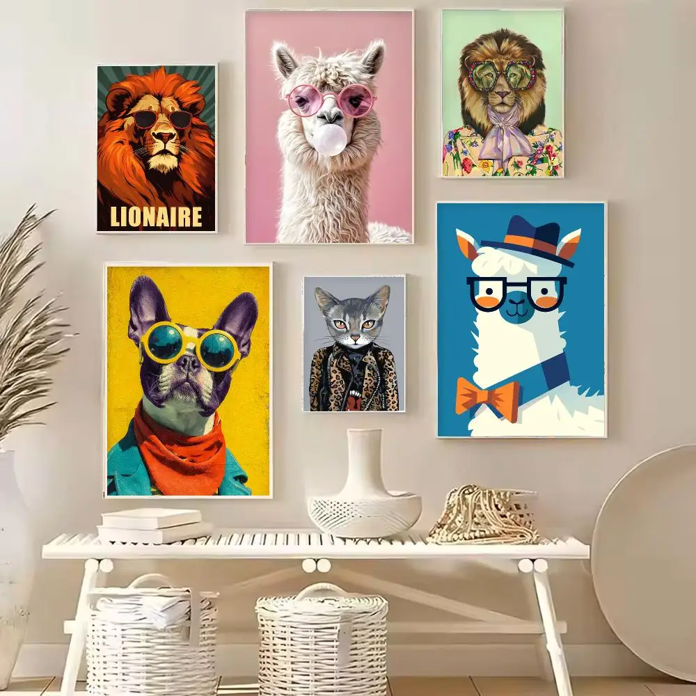 Fashionable Animal Glasses Funny Pictures Painting Calligraphy Stylish Canvas Poster Wall Art for Home Decor Gift