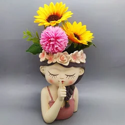 Large silicone mold cute girl flowerpot succulent DIY production resin concrete vase silicone mold home decoration tool