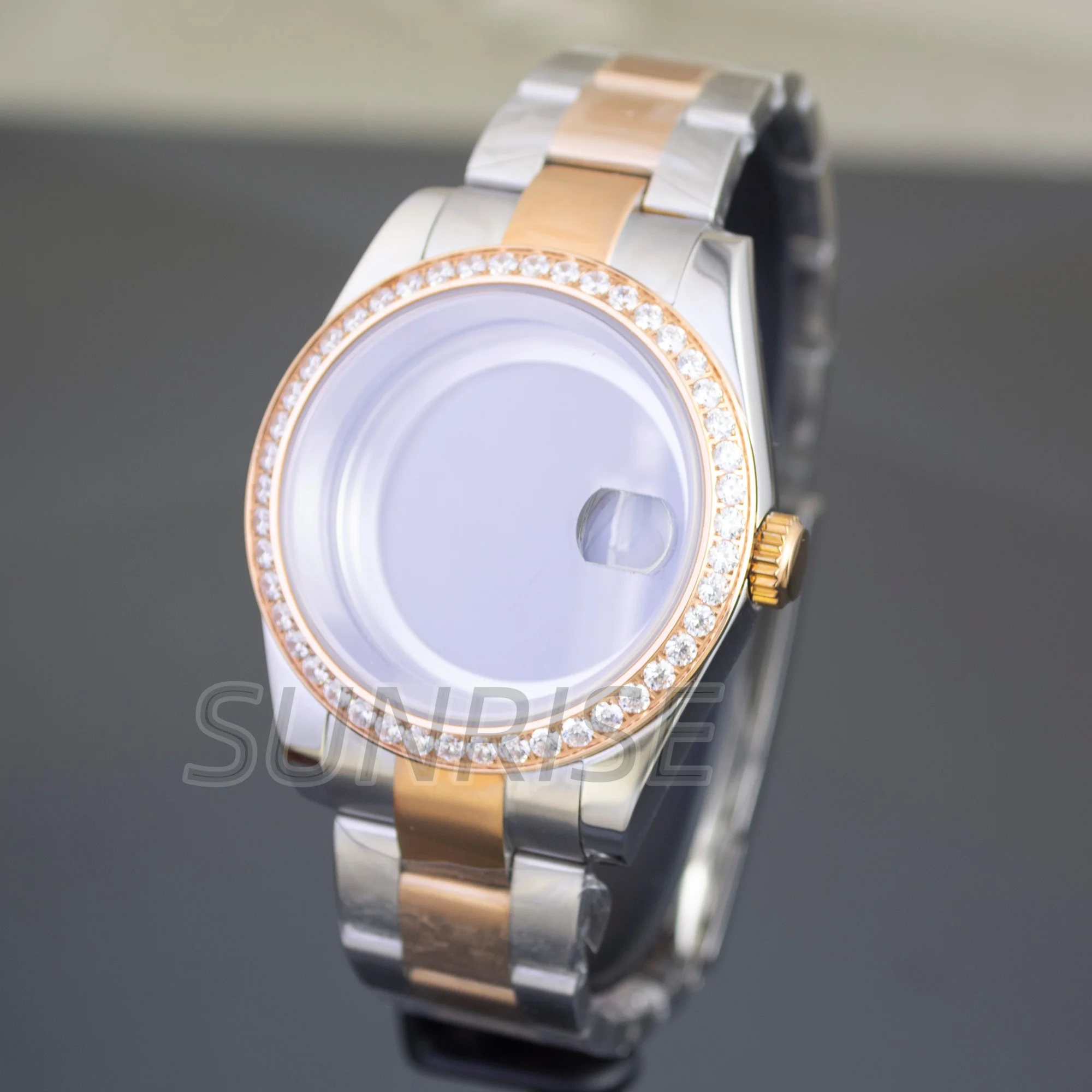 

Diamond NH35 Case Oyster Bracelet Strap Silver Rose Gold Sapphire Crystal for Datejust NH34 NH35 NH36 ETA2824 Movement MOD Case