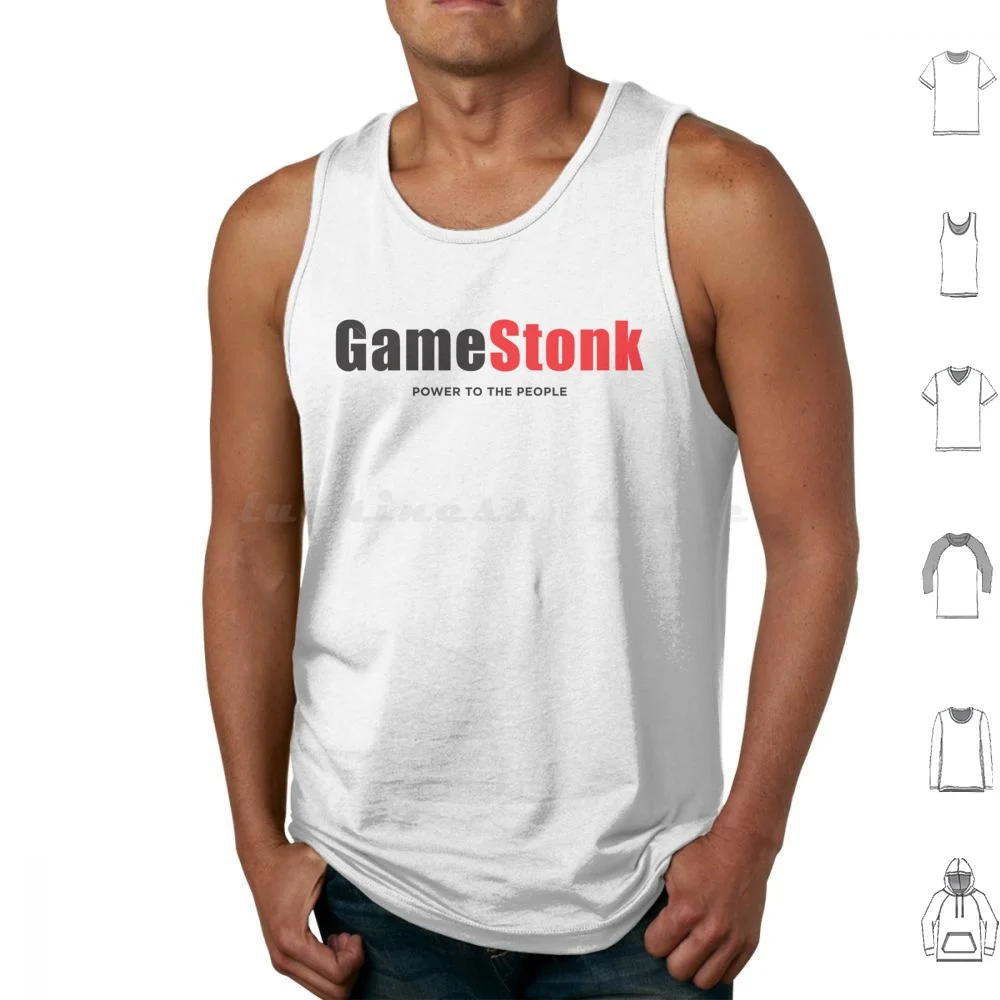Gamestonk (على أبيض) تانك القمم طباعة القطن لعبة Stonk Gamestonk Diamond Hands Reddit Meme Social Robbing هود