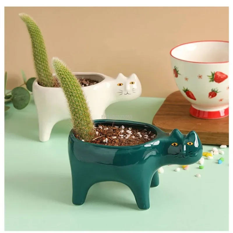 

Cute Cat Ceramic Garden Flower Pot Animal Image Cactus Plants Planter Succulent Plant Container Tabletop Ornaments Decoration