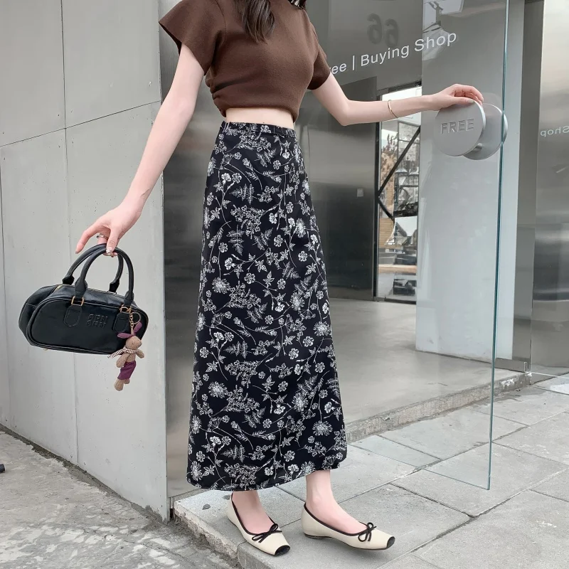 Vacation Floral Print Chiffon Wrap Skirt Women's Half-length Beach Sun Protection Skirt One-piece Slit Skirt Stylish Slim Fit