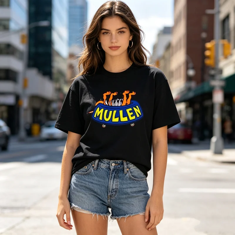 Street Skate Lover T Shirt Mullen Retro Flame Skateboard Graphic Print Soft Cotton Crew Neck Top  Y2k Top Harajuku