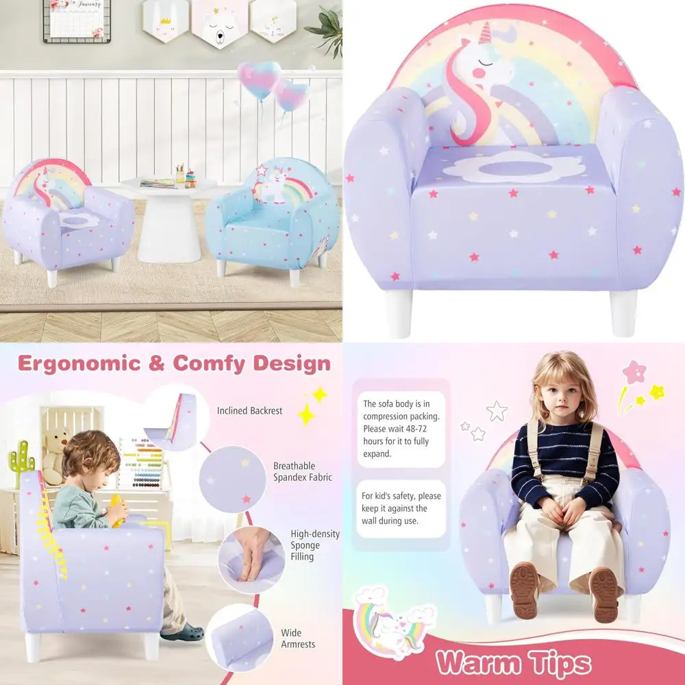 

Purple Toddler Sofa with Sturdy Wood Frame, Lightweight Cartoon Armchair for Kids Reading, Ideal Gift for Preschool Boys & Girls