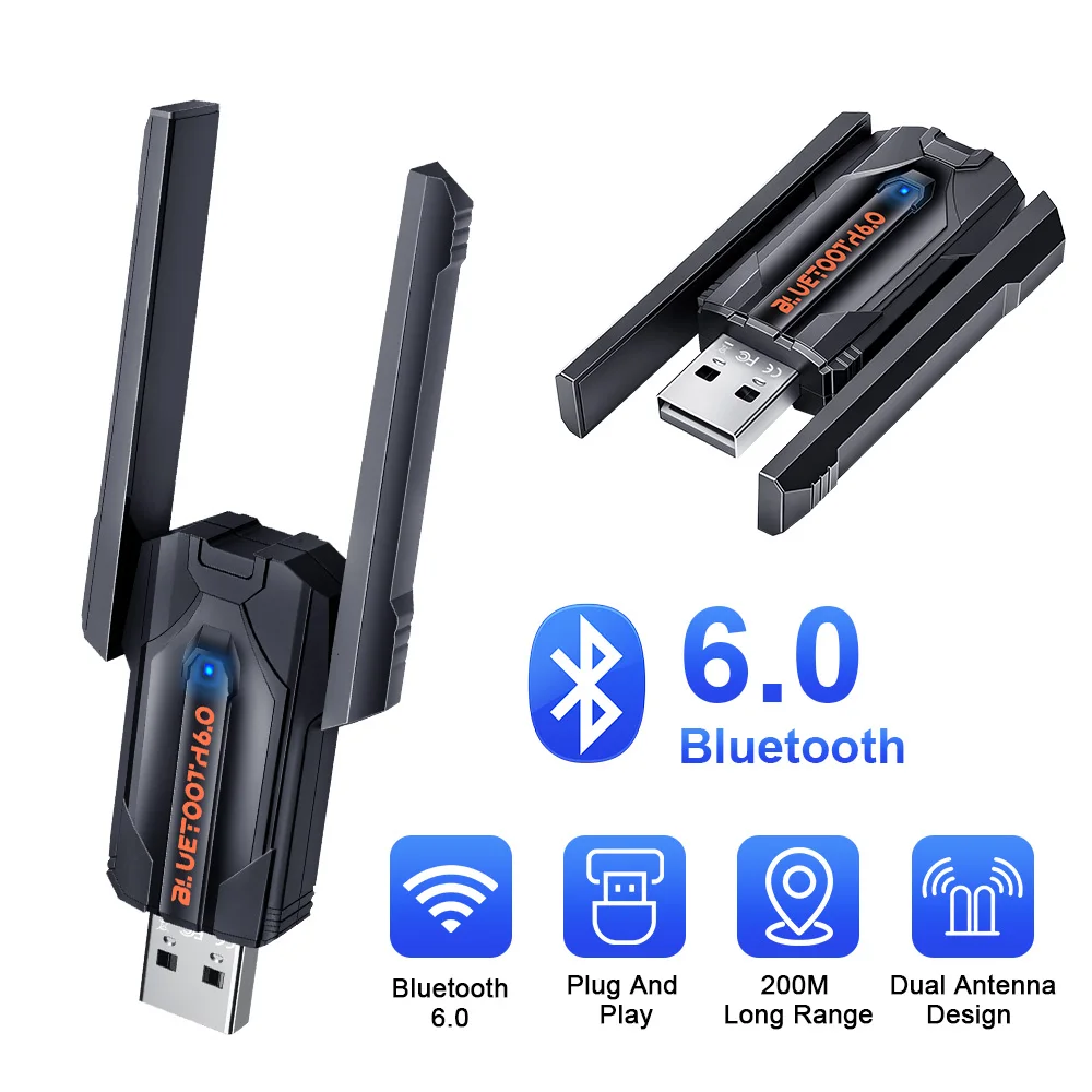 6.0 Bluetooth USB Adapter 200M Long Range Dongle for PC Wireless Mouse Keyboard Music Audio Receiver Transmitter Bluetooth
