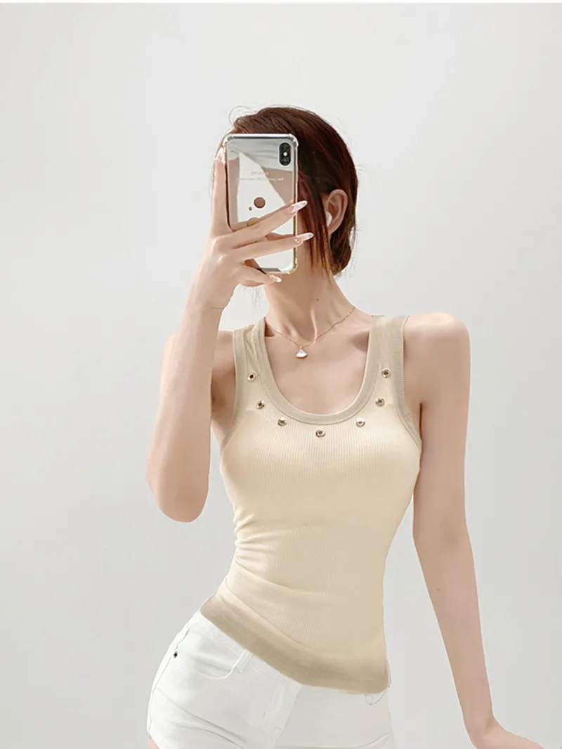 American Niche Street Style Spicy Girl Sleeveless Sling Vest Women Summer New Gradually Changing Color U-neck Slim Top 0ZTF