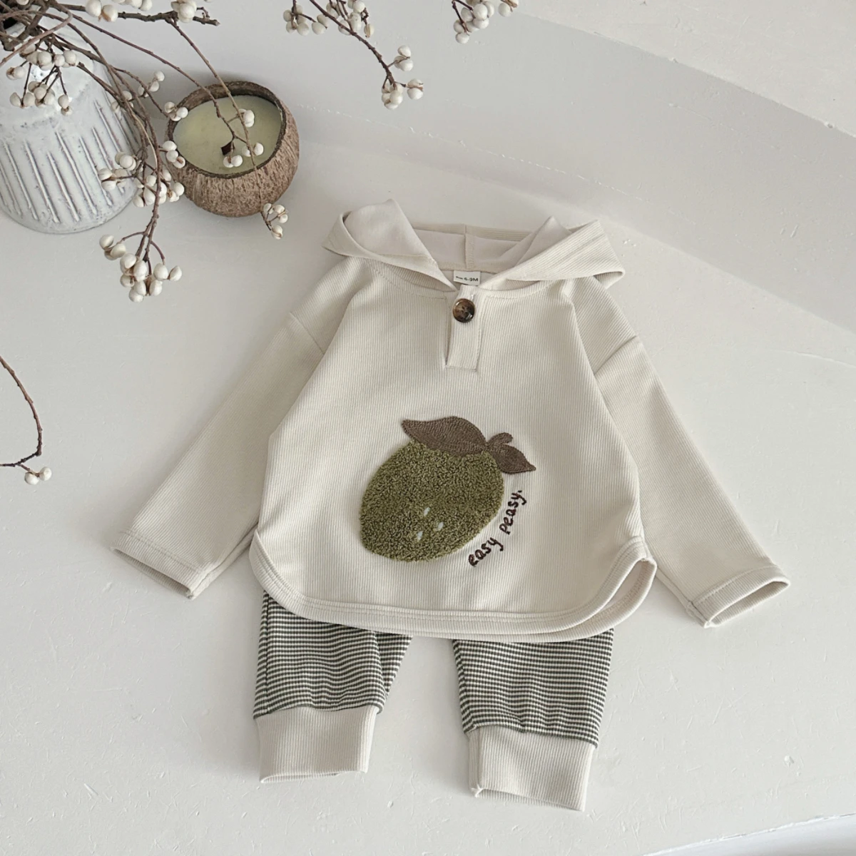 

Auttumn Cartoon Casual Childrens Set Baby Clothes Hoodie Fruit Long Sleeved+Striped Long pants 2 Pce/set 0-3Y Childrens Suit
