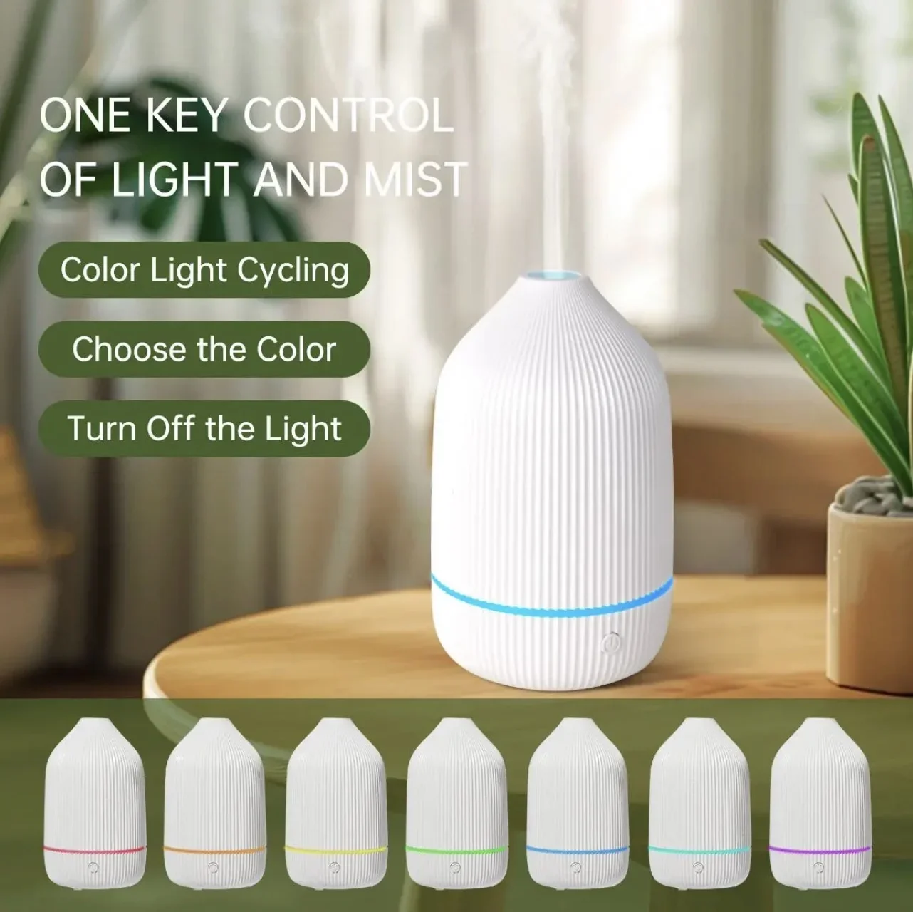 100ml Creative Stripe Air Humidifier USB Portable Aroma Essential Oil Diffuser Vase Ultrasonic Mist Maker with 7 Color JJ4130