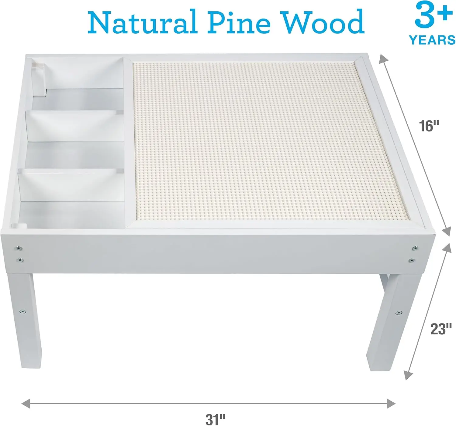 Brick Construction Play Table w 4 Storage Compartments & 1000 Rainbow Bricks- Build & Stack Block Pieces on Tabletop Baseplate G