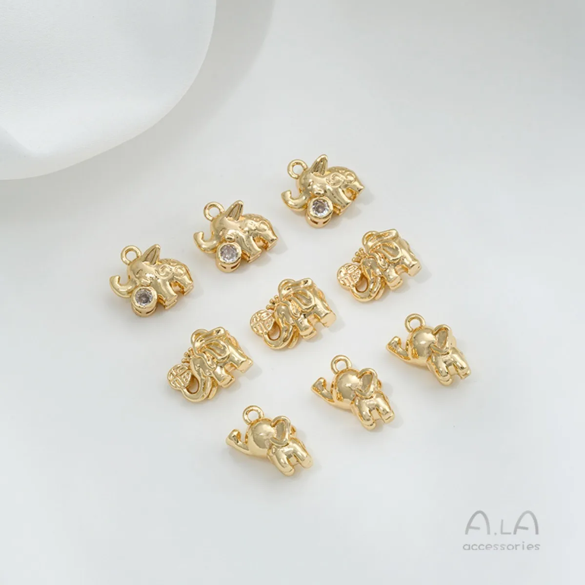 Brass 14K Gold Plated Anti-tarnish 3D Lucky Elephant Fu Charms DIY Bracelet Necklace Findings