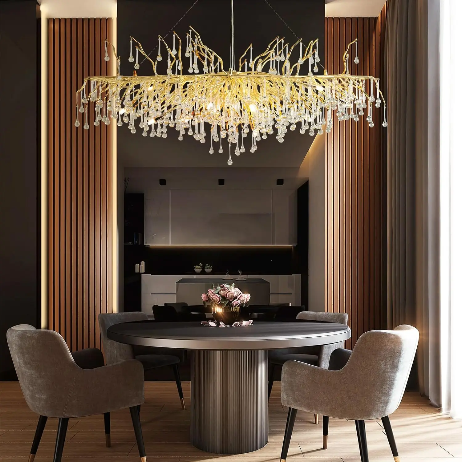 Luxury Gold Crystal Chandelier for Dining Table Living Room Bedroom Crystal Tree Branch Long Chandeliers Hanging Chandelier