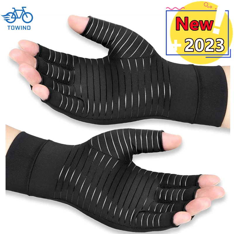 New Compression Gloves Hand Copper Arthritis Gloves Joint Pain Relief Half Finger Anti-slip Therapy Gloves For Womens Mens 2023