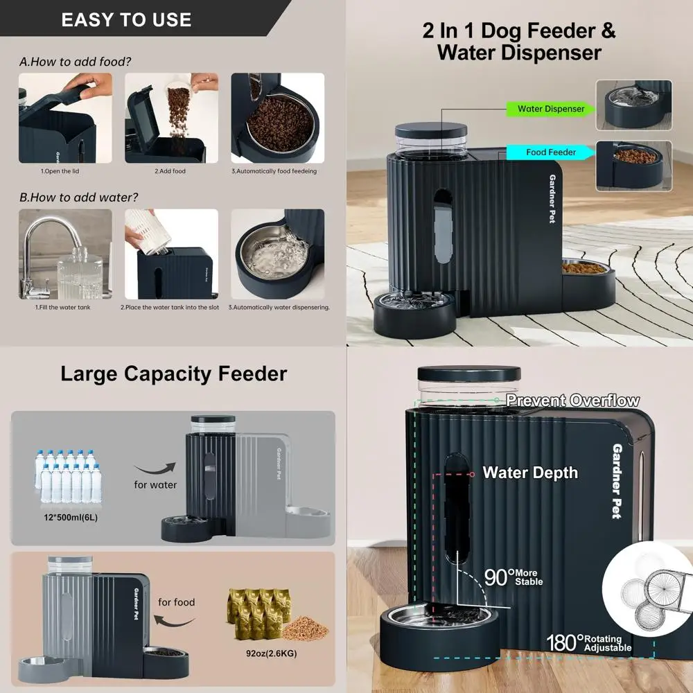 

Двойная поилка-кормушка из нержавеющей стали с гравитационной подачей, 13,6 л для крупных животных и котят (синий)