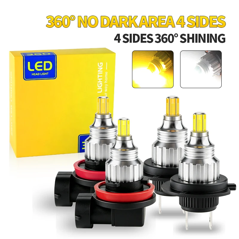 2PCS LED H7 Headlights Bulbs High Low Beam Car DRL Light 9005 HB3 9006 HB4 H8 H9 H11 H16(JP) 1:1 Mini Size Fog Lamp 12V
