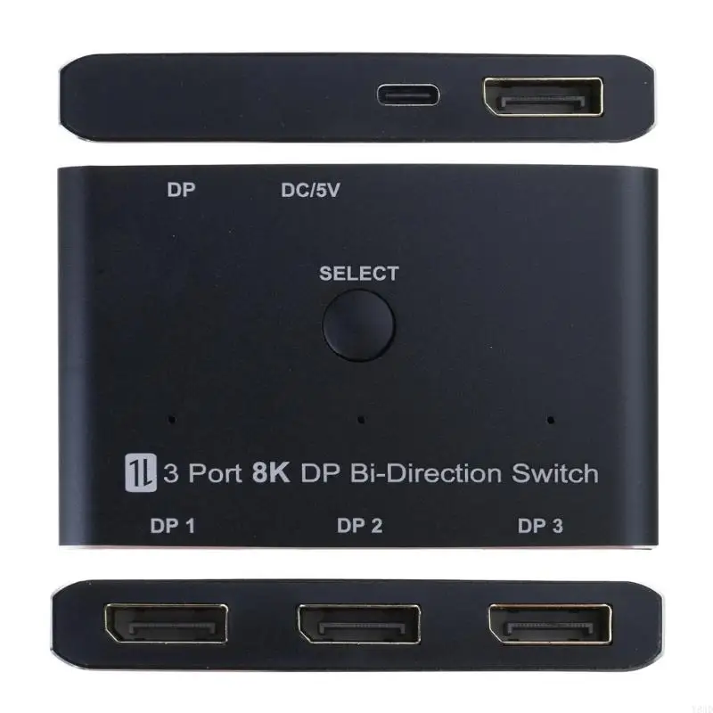 Y8AD 3Port DisplayPort Split Adapter 3 In 1 Output, Supports 8K30Hz and 4K@144Hz Enhances Visuals  DP1.4 Splitter