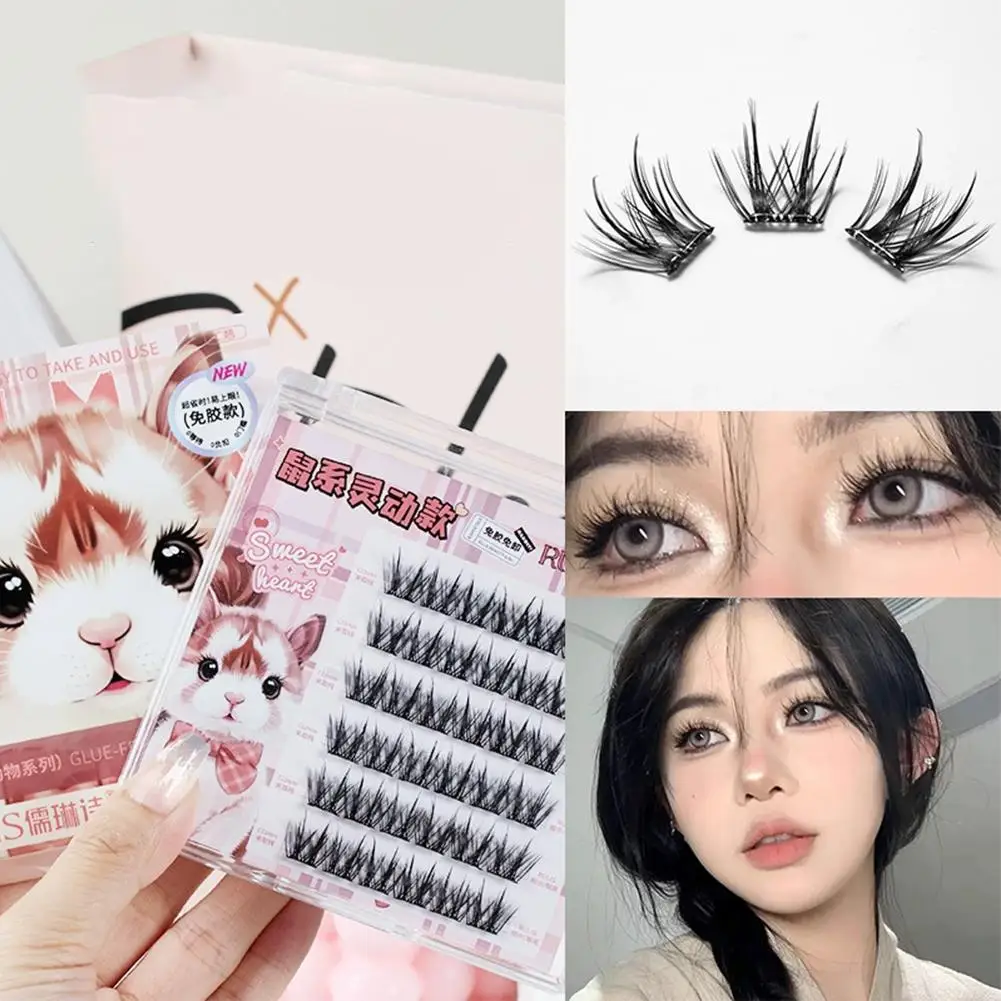 Geen lijm Valse wimperextensions Clusterwimpers Herbruikbare wimperverlengingsset Valse wimpers Lijmvrij dierenthemaontwerp