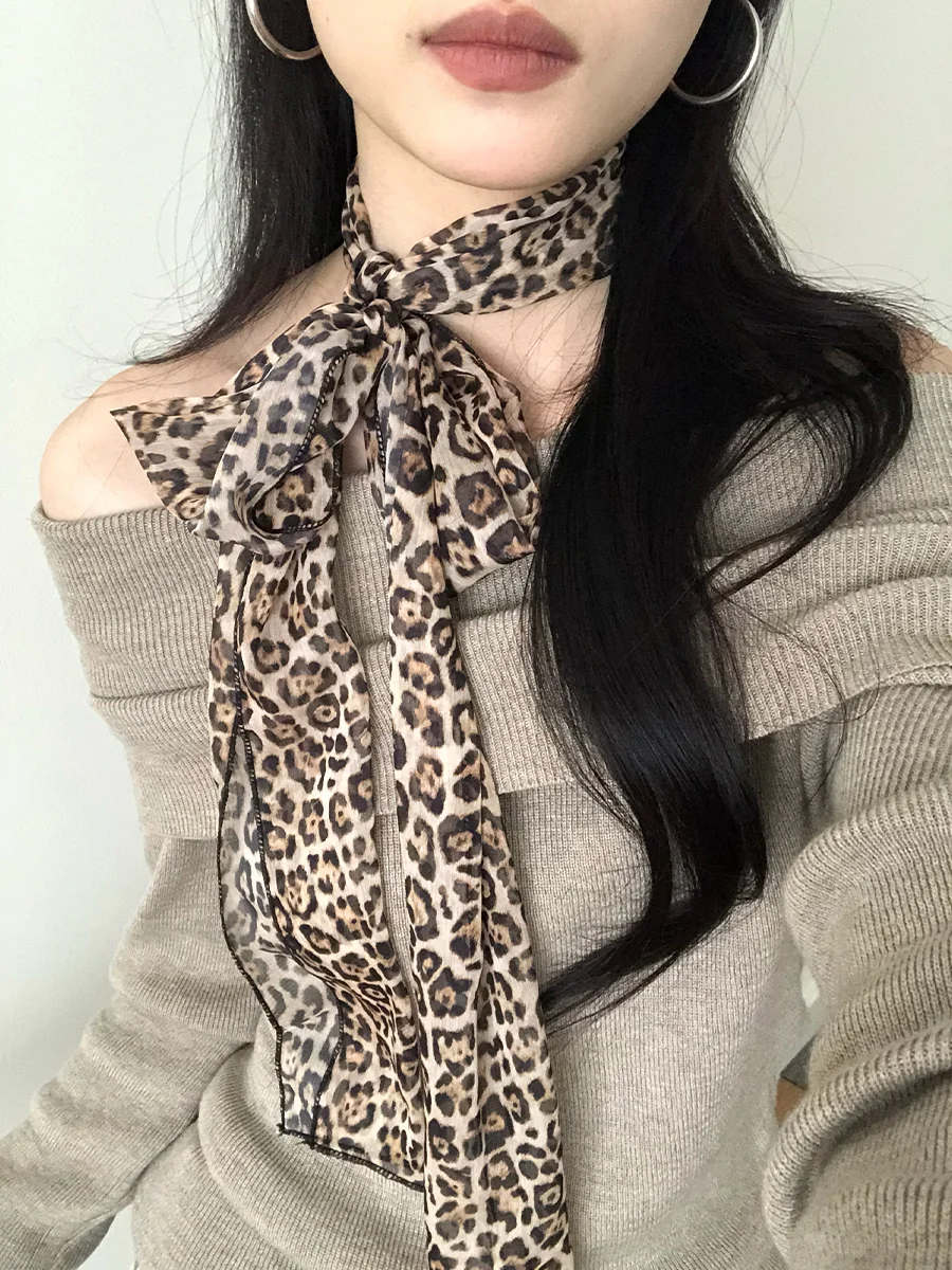 2025 春夏の新甘いヒョウ柄スカーフ女性のためのフレンチファッション多用途スカーフ