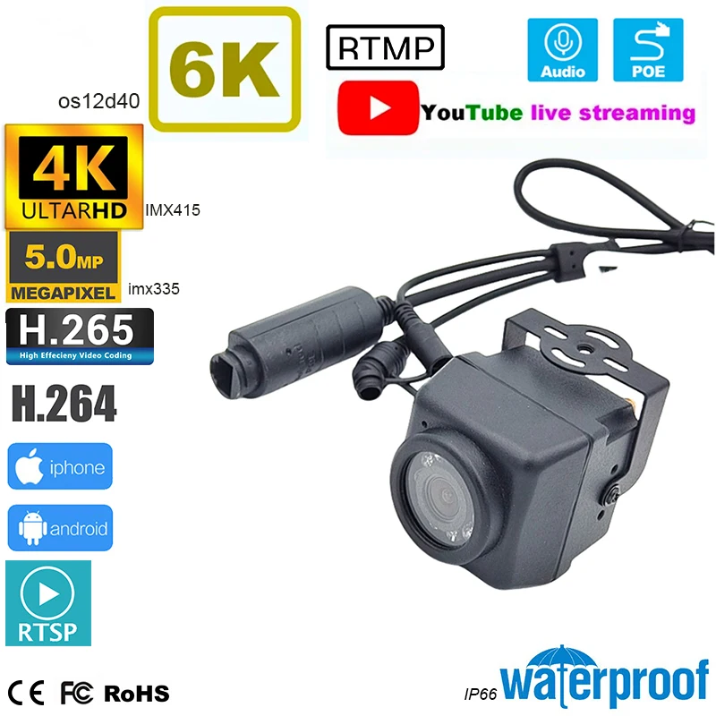 Viideolink H.265 8MP 4K 12MP 6K 5MP Waterproof IP66 Mini IR POE IP Camera 940nm Invisible IR Security P2P Audio For CCTV System