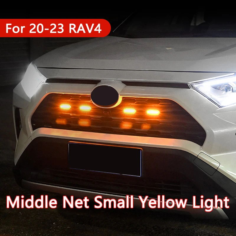 

TAJIAN Yellow Highlight Central Automotive Grille Golden Modification Daytime Running Light Accessories For 20-23 Toyota RAV4