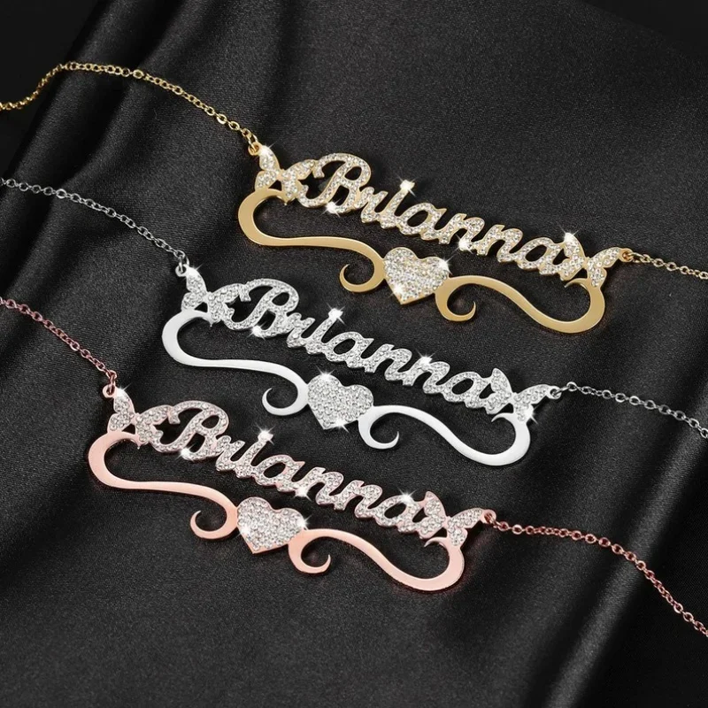 

Персонализированное ожерелье из нержавеющей стали с именем, бабочкой и бриллиантом – подарок для девочек, ювелирное изделие на заказ